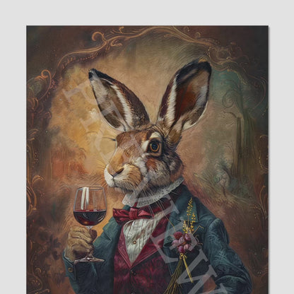 Hare Drinking Wine Wall Art Print