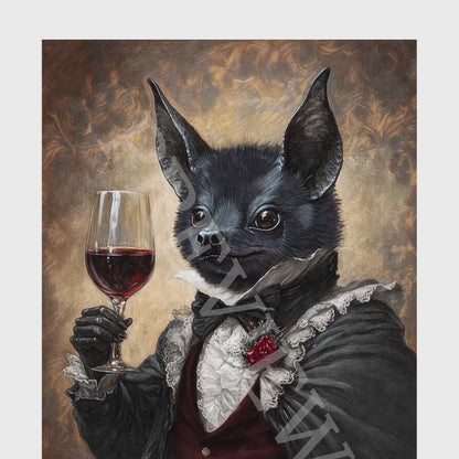 Bat Gentleman Drinking Red Wine Wall Art Print