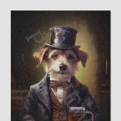 Dog Drinking Beer Wall Art Print