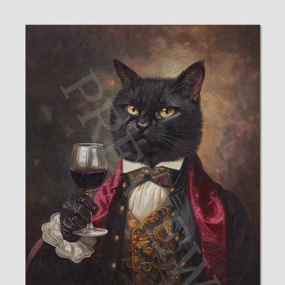 Cat Drinking Red Wine Wall Art Print