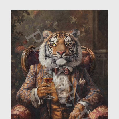 Tiger Drinking Whisky Wall Art Print