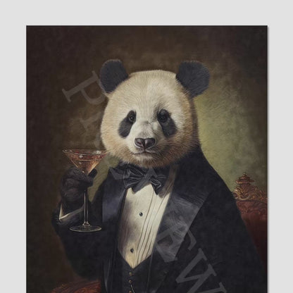 Panda Drinking Cocktail Wall Art Print