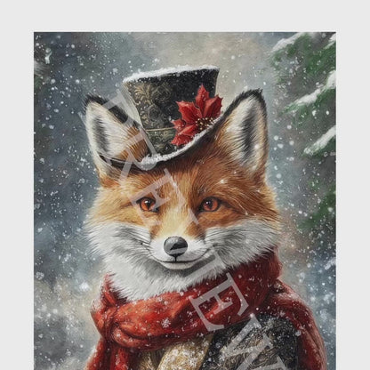 Fox Winter Christmas Wall Art Print